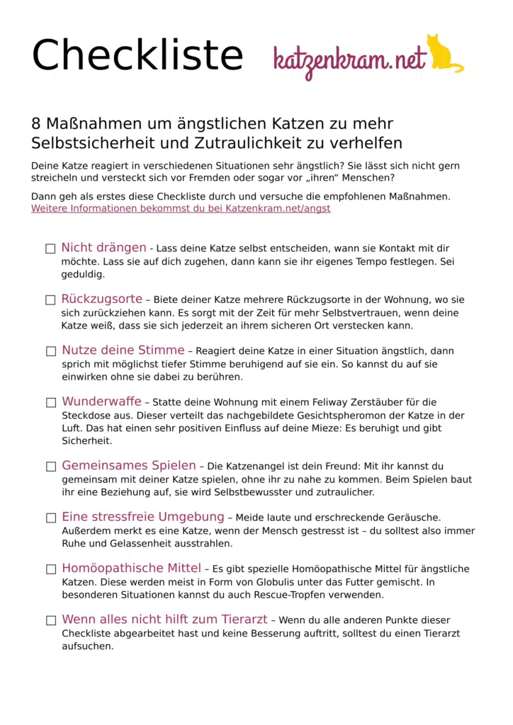 Die Checkliste für den Umgang mit ängstlichen Katzen kostenlos herunterladen Checkliste ängstliche Katze