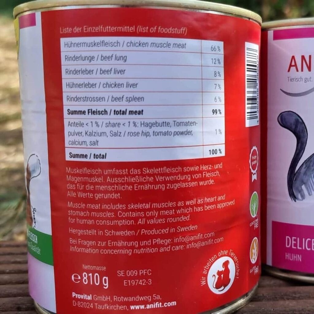 Deklaration ANIfit Nassfutter für Katzen